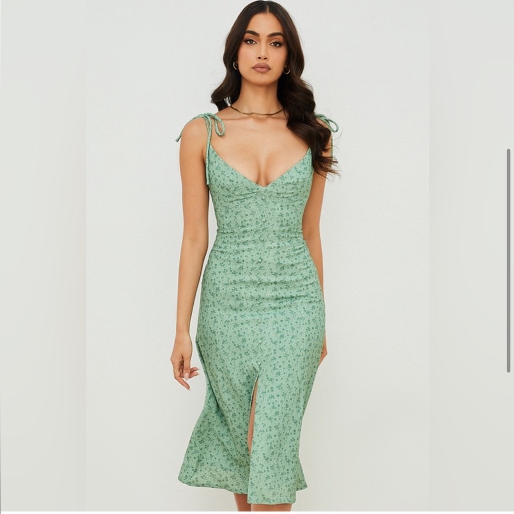 House of CB Cornelia Sage Green Floral Midi Dress